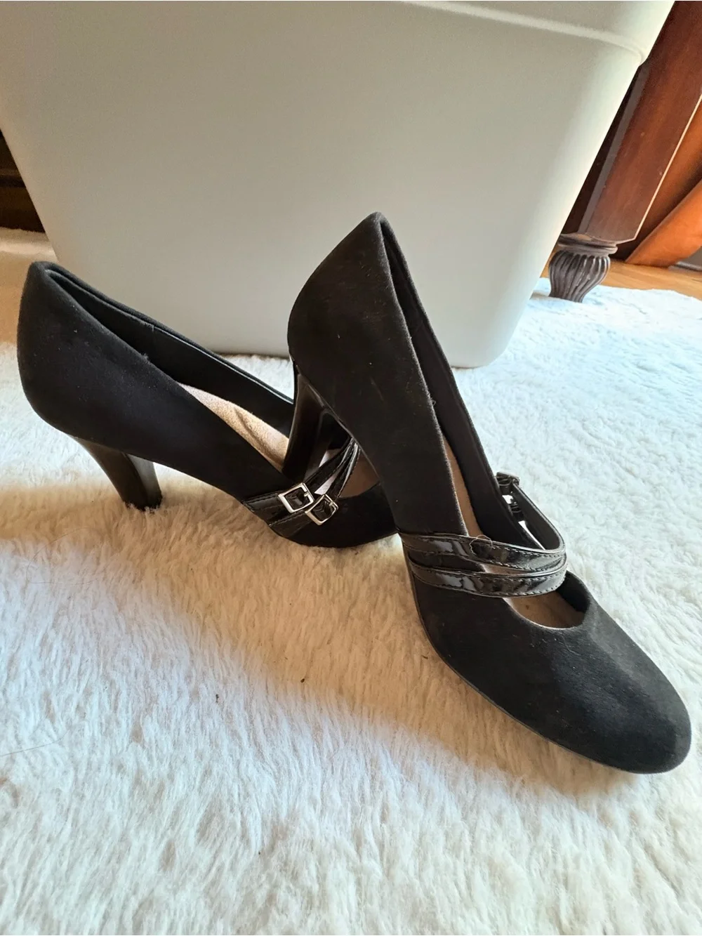 Giani Bernini Black Suede Double Buckle Mary Jane Heels
